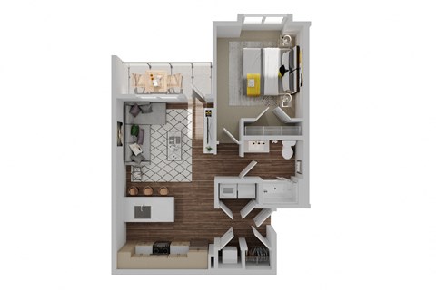 Floor plan for 1 bed, 1 bath, 769 sqft
